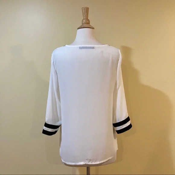 Sheer Chiffon Bold Chevron Stripe Trim Blouse - Picture 4 of 4